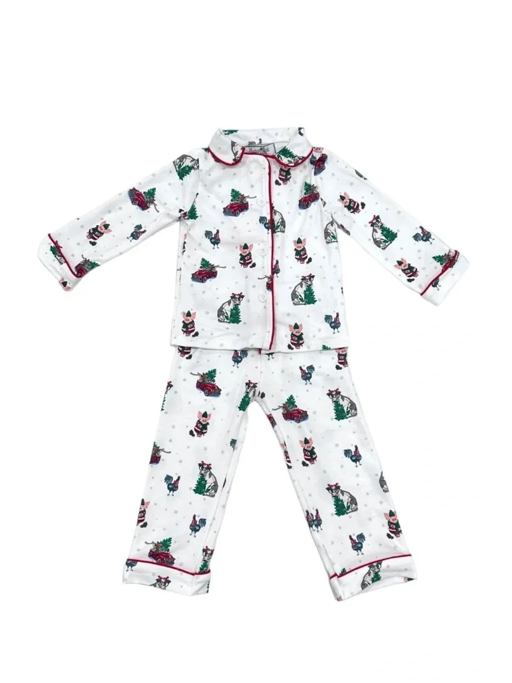 Sugarbee boys White Holiday Christmas Pajama Set with Red Trim